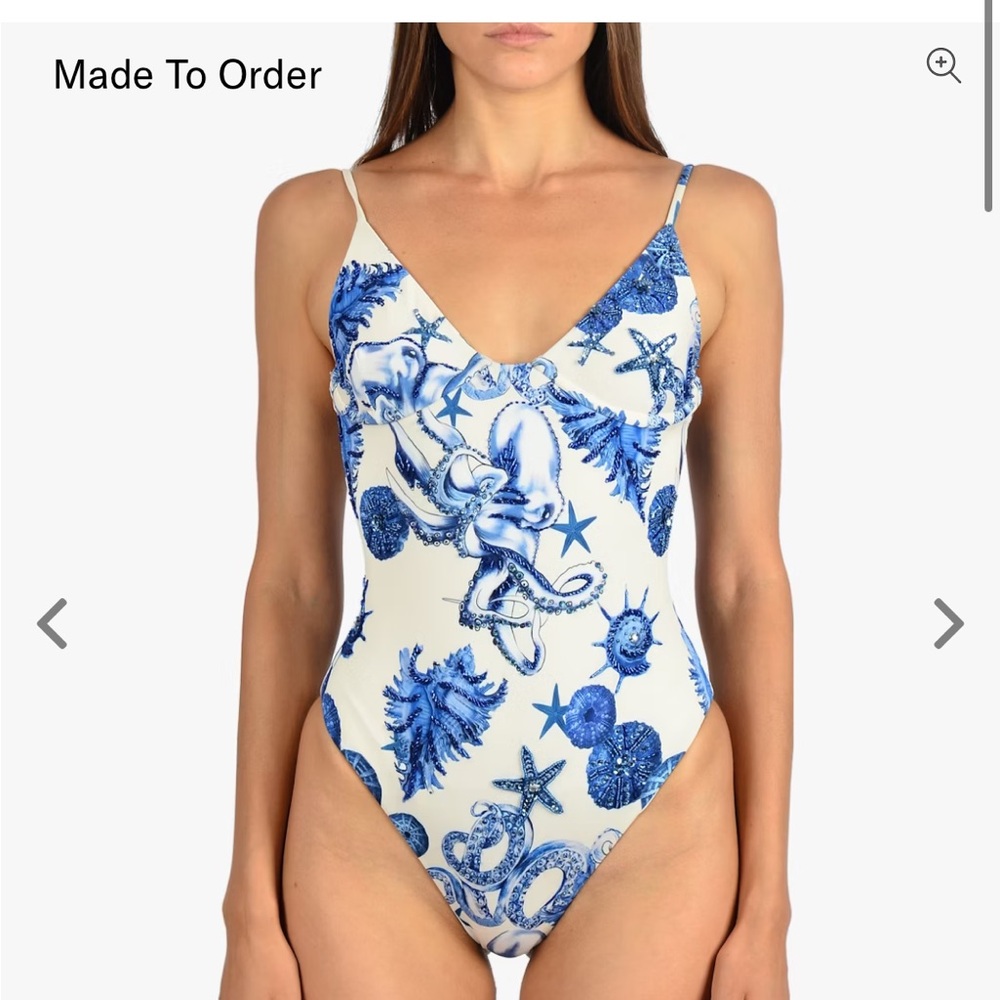 Blue and White Women's Swimwear